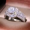 925 Silver Square Zircon Full Diamond Ring, Ladies Banquet Engagement Party Birthday Gift