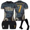 Echipament Sportiv Copii Real Madrid Nr. 7 Ronaldo Set Tricou Fotbal Negru Poliester Tineret