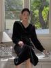 Ge Ming Velvet V-Neck Waist-Cinching Long-Sleeve Winter Dress, Style YH4748F.