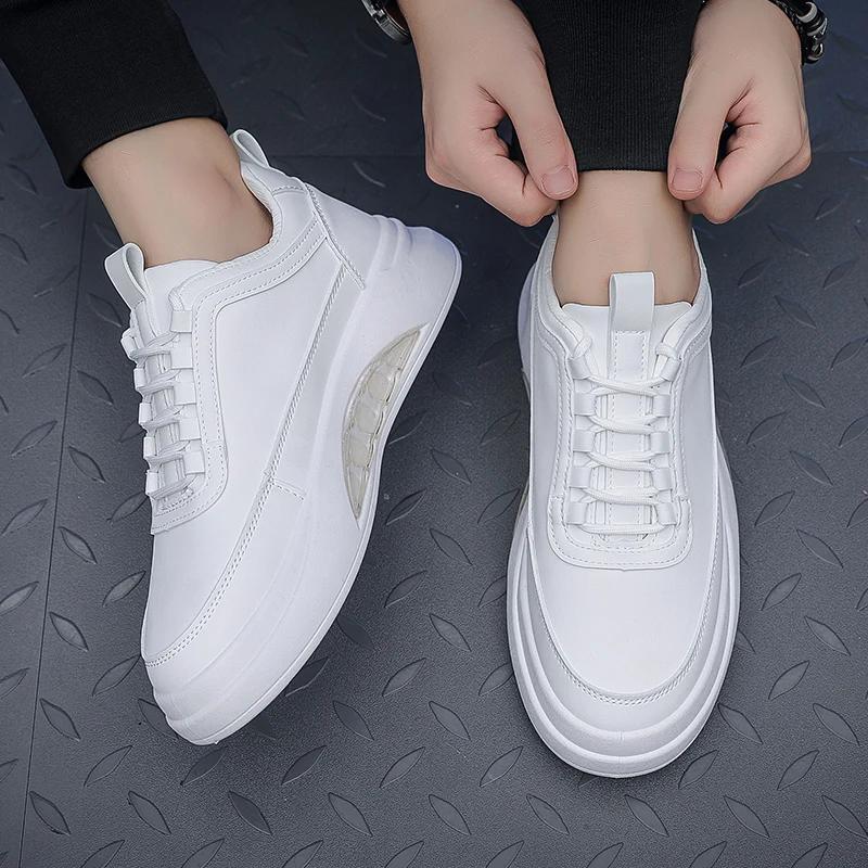 Classiche Scarpe Bianche Basse da Uomo Scarpe Sportive Casual in Pelle Impermeabili Aumento di Altezza Scarpe da Ginnastica Studentesche per Skate