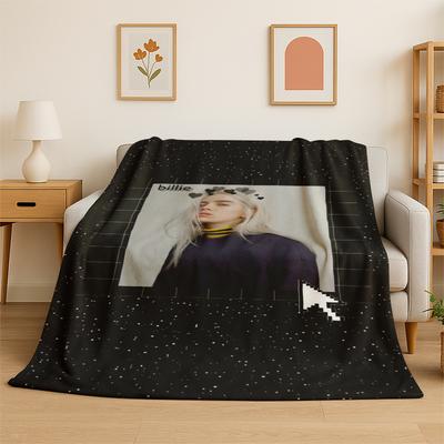 3D Billie Eilish Singer Star Flannel Blanket Soft Warm Throw Blanket for Bedroom Living Room Bed Travel Camping Picnic Gift