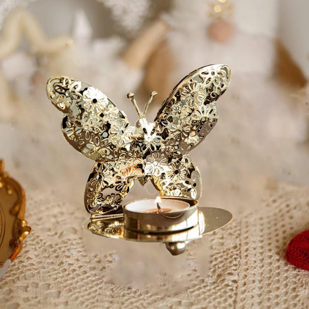 Exquisite Gold Hollow Candlesticks Iron Art Metal Table Ornament Christmas Candle Holder Bedroom