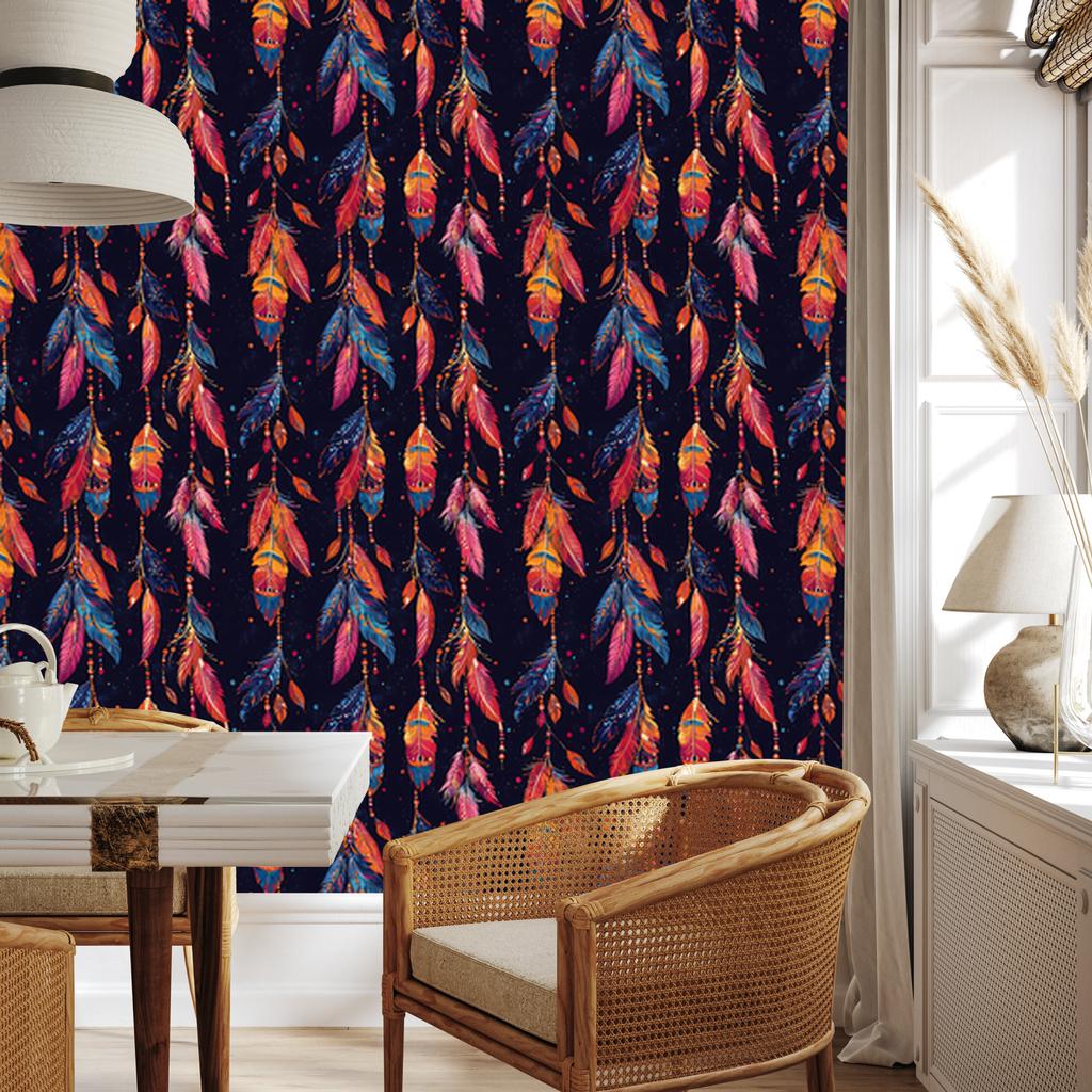 Boho Navy Blue and Burgundy Wallpaper for Living Room and Bedroom 50x1000
