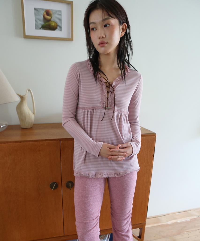 NOFFICIALNOFFICE Lace Trim Lace-Up Top Pink