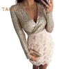 Partykleid für Damen mit glitzernden Pailletten, langen Ärmeln, tiefem V-Ausschnitt, Korsett-Minikleid, Herbst/Winter, Cocktail-Galakleid für Party, Abschlussball, Nachtclub