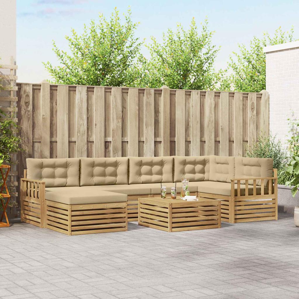 Outdoor Sofa Set with Cushions 7 pcs White and Beige
