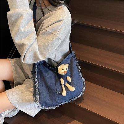 Large Casual Denim Tote: Versatile Canvas Shoulder Bag for Students & Commuters