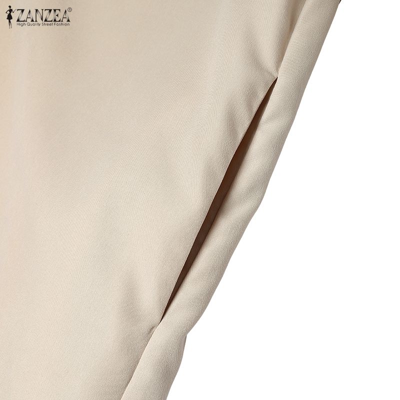 ZANZEA Women Casual Round Neck Solid Color Short Sleeve Dress
