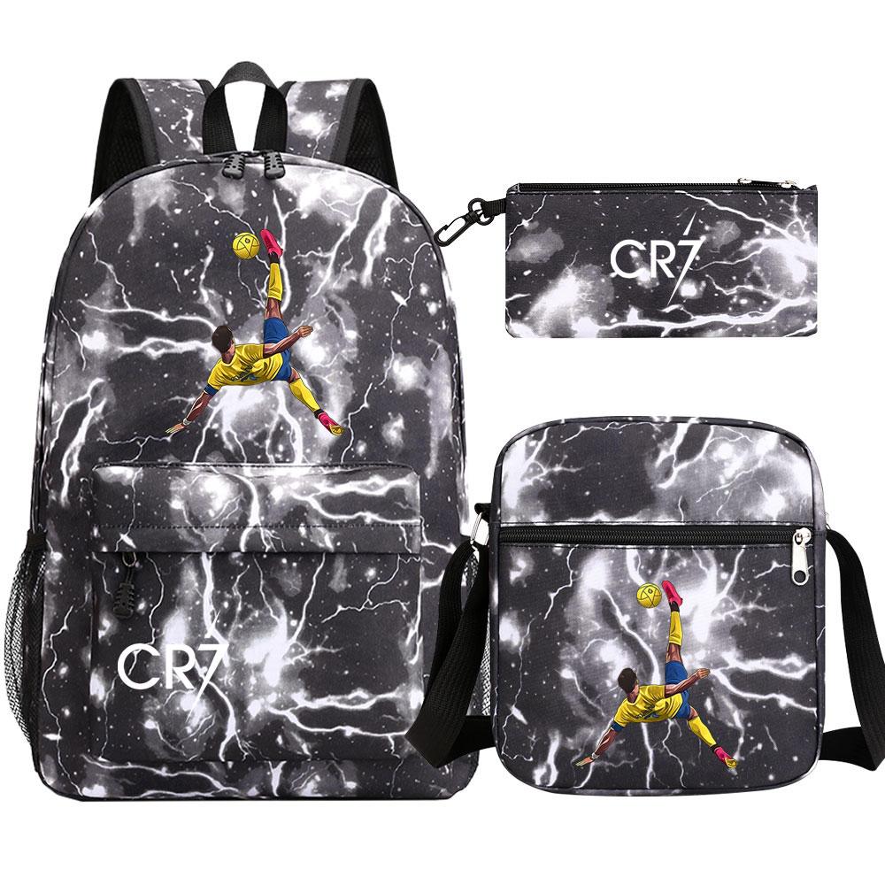 Football Star Cr7 3Pcs Boy Girl Back To School Book Bags, Student Shoulder Bag Pencil Case Backpack, Teenagers Mochila Men Women