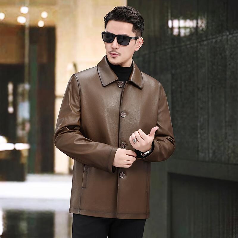 KAISER Men's Genuine Leather Mid-Length Business Casual Jacket