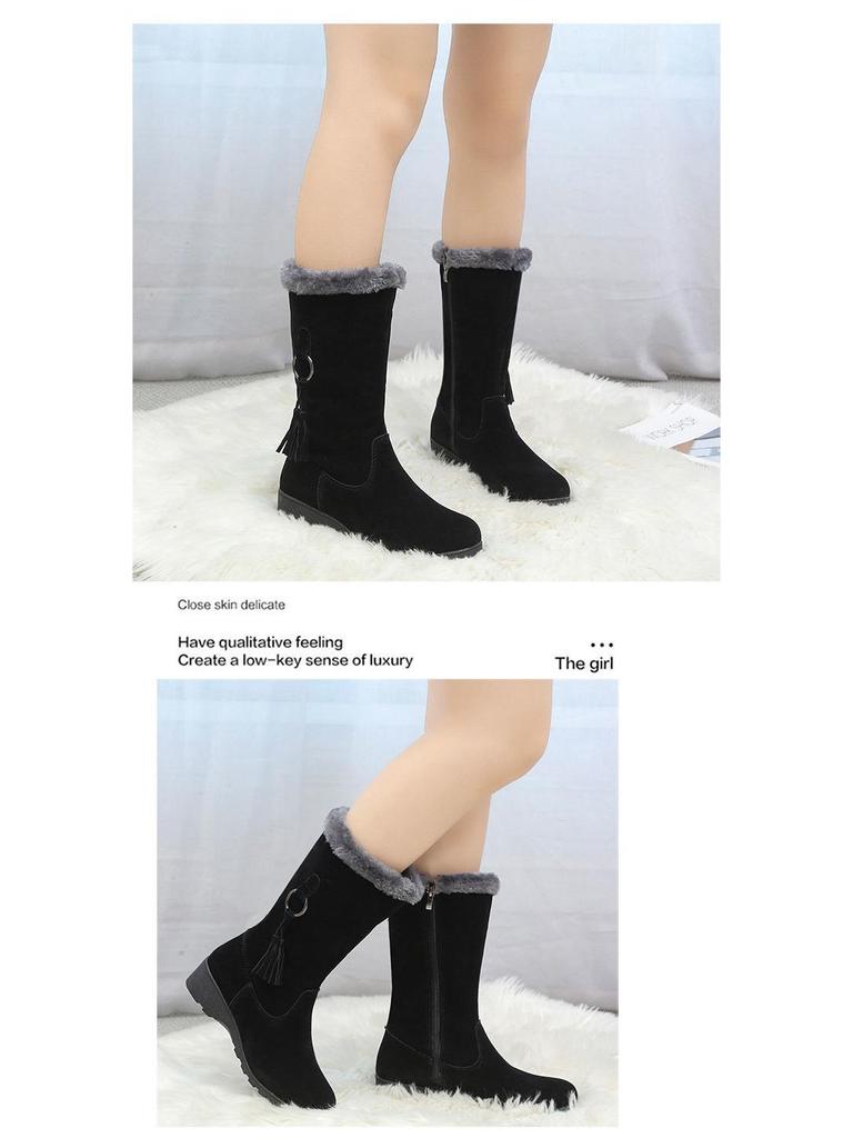 Damen Verdickte Rutschfeste Mid-Calf Schneestiefel - Warmes Fleecefutter, Vielseitige Mode Baumwolle, Schwarz