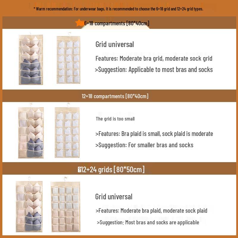 Dual-Sided Hanging Underwear Organizer for Wall or Dorm, Ideal for Bras and Panties.
