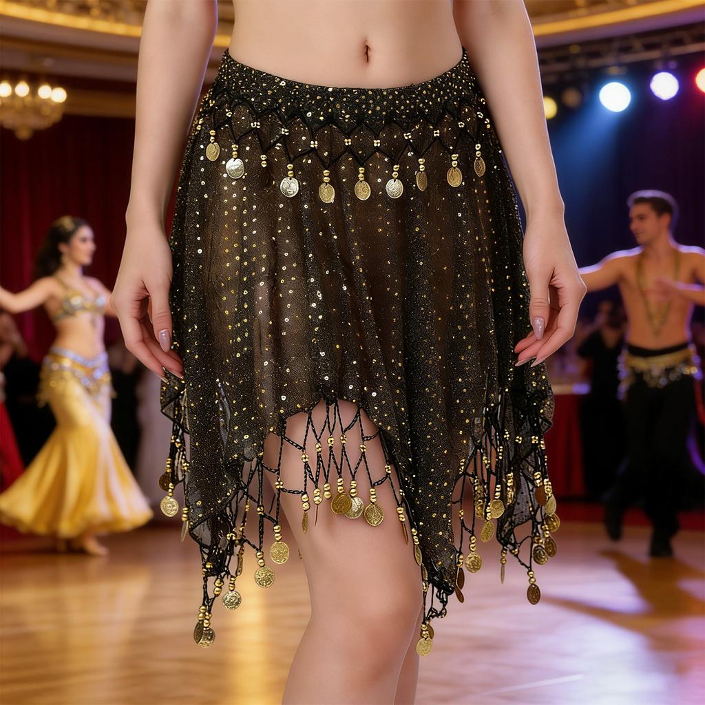 Comfortable Lightweight Polyester Belly Dance Skirt with Sequins for Extended Wear During Practice and Performances