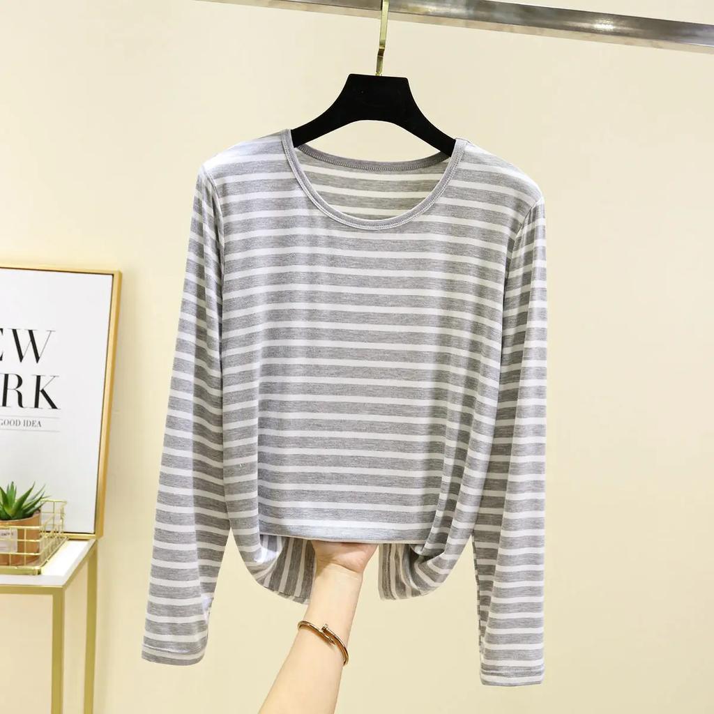 Spring Summer Base Shirt Loose Versatile Fashionable Top Striped Long-sleeved T-shirt Women