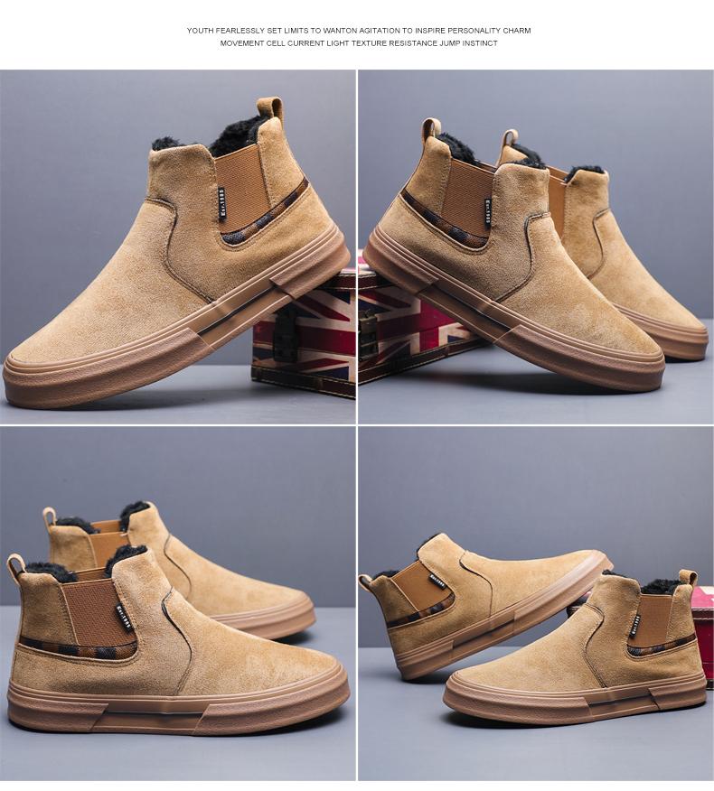 Winter New Shoes for Men Suede Leather Boots Warm Plush Inside High Tops Leather Casual Shoes Fashion Short Boots