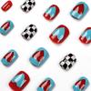 Wearable manicure Black and white checkerboard nail piece Blue and red love fake nail Wearable manicure
