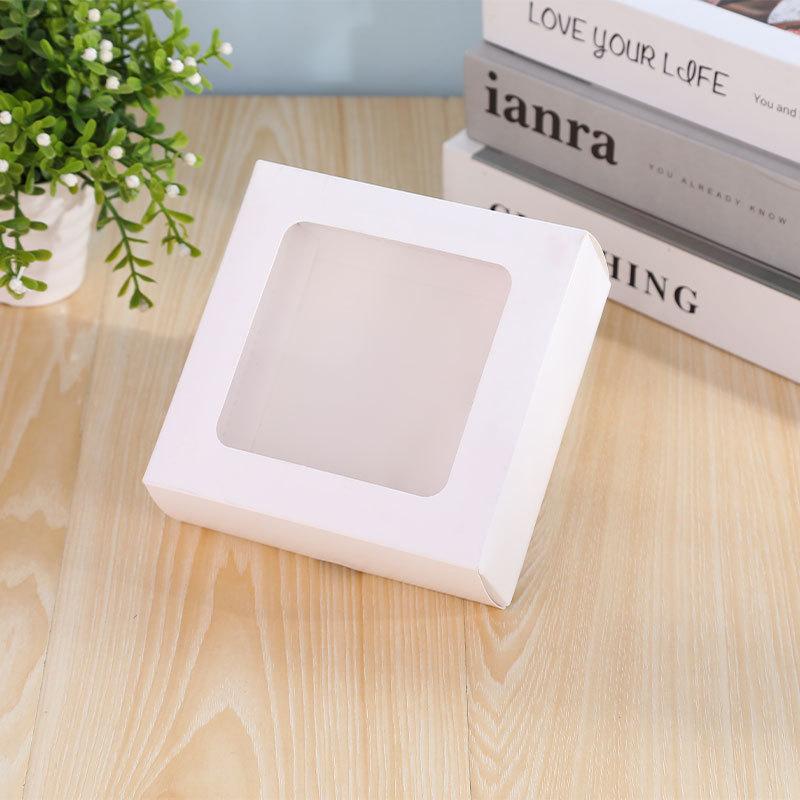 12pcs Folding Kraft Paper Cardboard Jewelry Gift Boxes with PVC Visible Window Square Khaki Color Storing Box