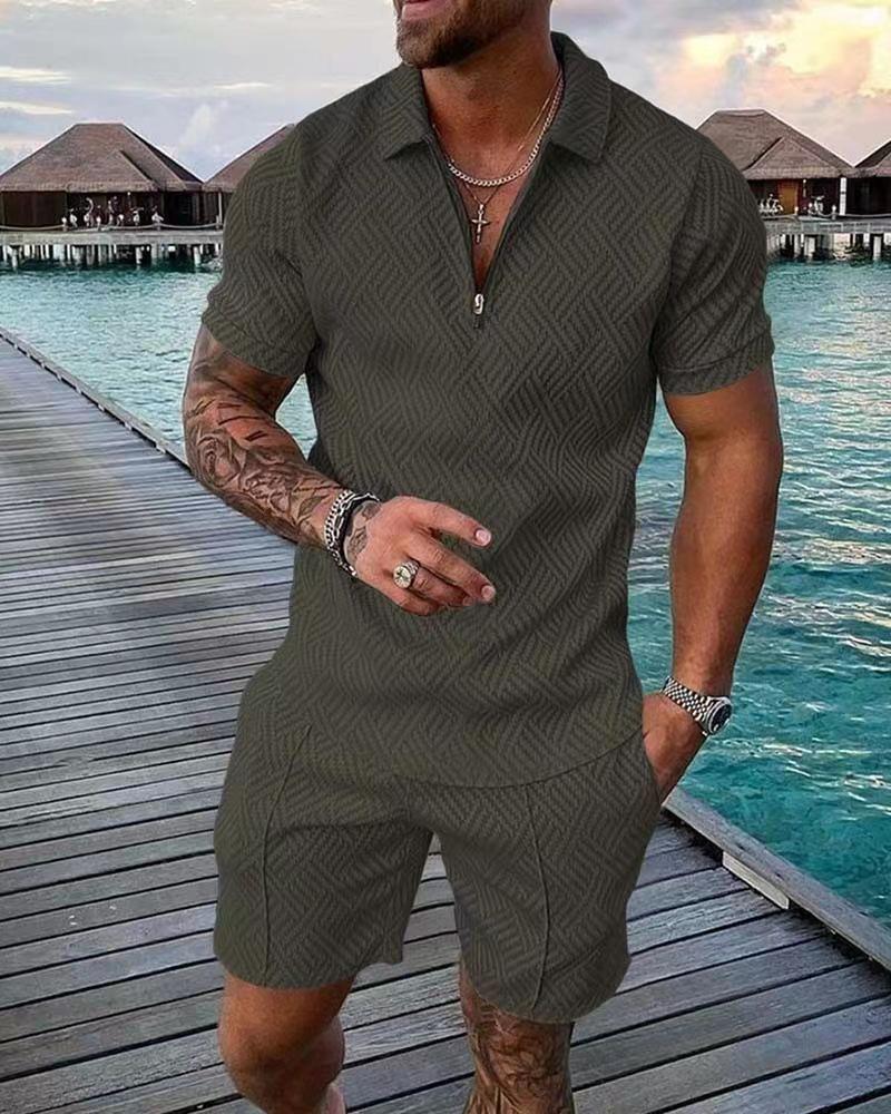 Herren Print Polohemd Set – Kragen Kurzarm Lässiger Pullover T-Shirt