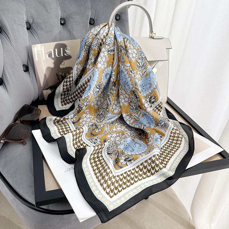 

Spring and autumn fashionable niche plants floral print square scarf decoration shawl mother elders holiday gift 70*70