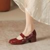 Thick heel shallow mouth soft leather single shoes women's college vocational work commuter women's shoes square head shoes