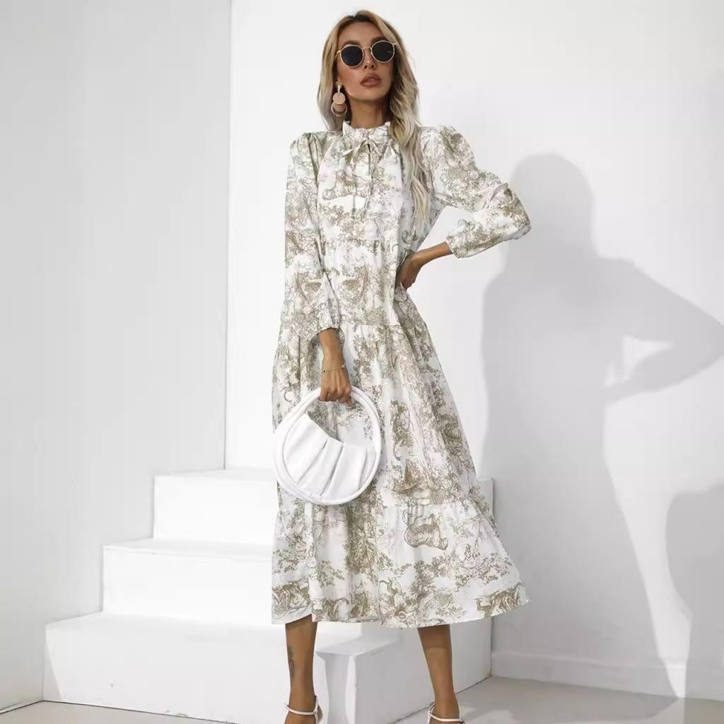 2025 New Fashion Trend Dresses Spring Summer Printed Waist Dresses Fashion Women's