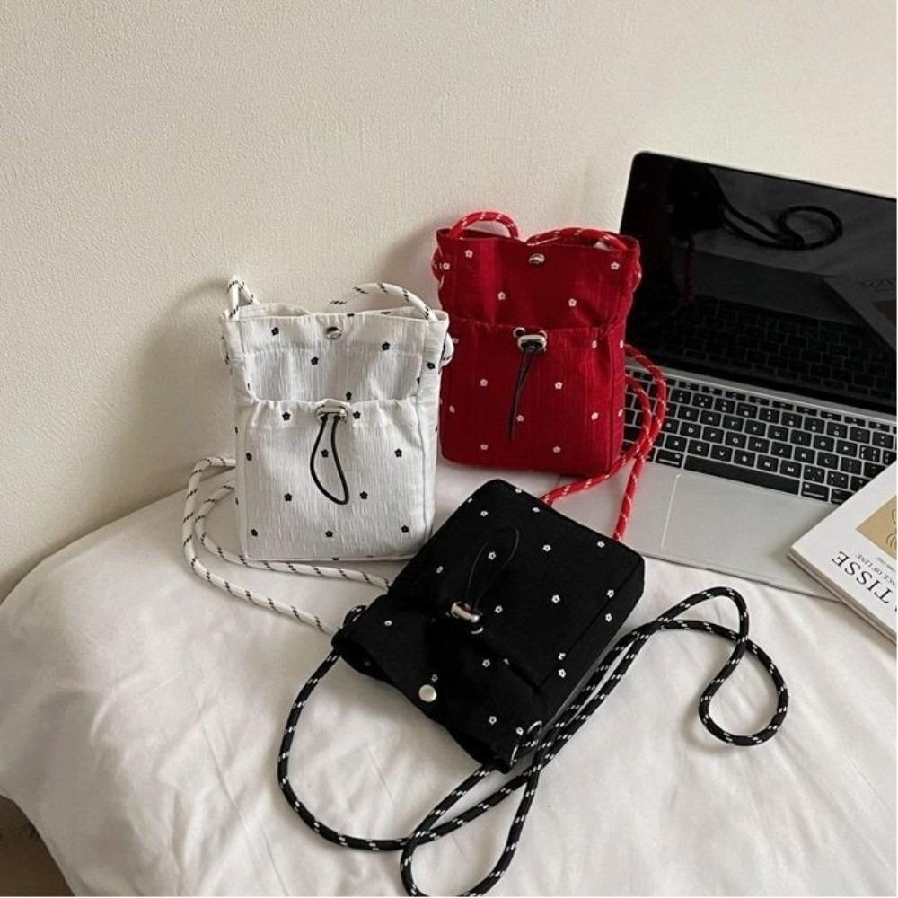 Fashion Lightweight Crossbody Bag Korean Version Flower Printed Shoulder Bag Solid Color Phone Bag Women