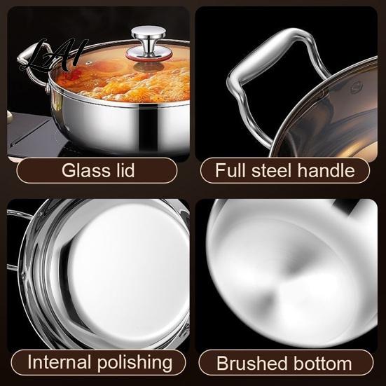 Versatile Steaming And Hot Pot Stainless Steel Soup with Transparent Glass Lid Heat-Insulated Durable Induction Compatible Stockpot Double