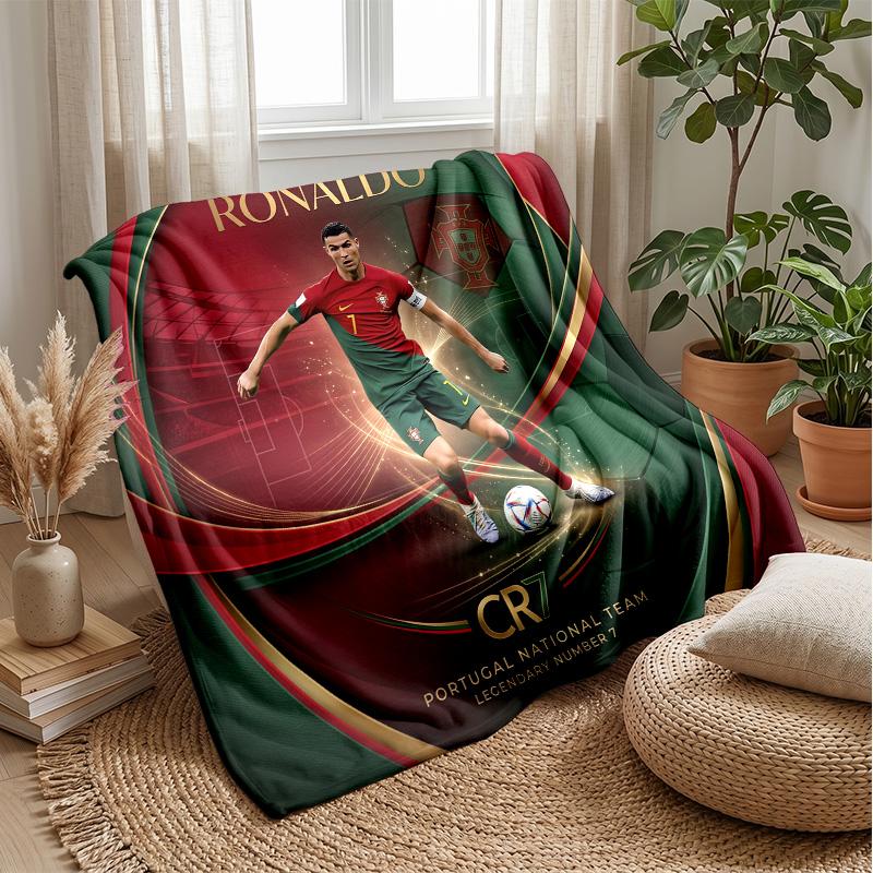Cristiano Ronaldo Printed Flannel Blanket Skin Friendly Warm Decorative Throw for Indoor Couch Bed Daily Use