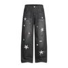 American Vintage Washed Distressed Jeans Loose Wide Leg 3D Buttons Unisex Casual Pants Teens