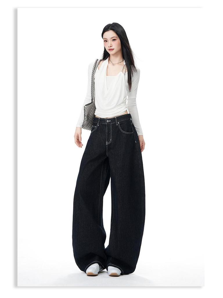 Women's Non-Sticky Wide-Leg Jeans: Spring Loose, Curved Style, Slim-Fit Pants