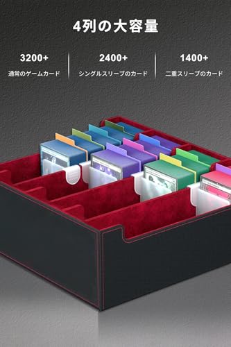 HG CHASING TRIBE Deck Case, PU Leather Trading Card Case, Holds 3200 Cards, Large Capacity, Sleeve Compatible (Black, Red, 4 Columns/3200 Cards)