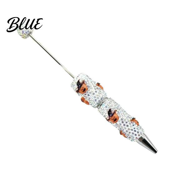 Rhinestone Writing Pen Beadable Pen Glitter Plastic Beaded Halloween Pumpkin Ghost Skull Smooth Gel Ink for DIY Craft Making School Office Supplies