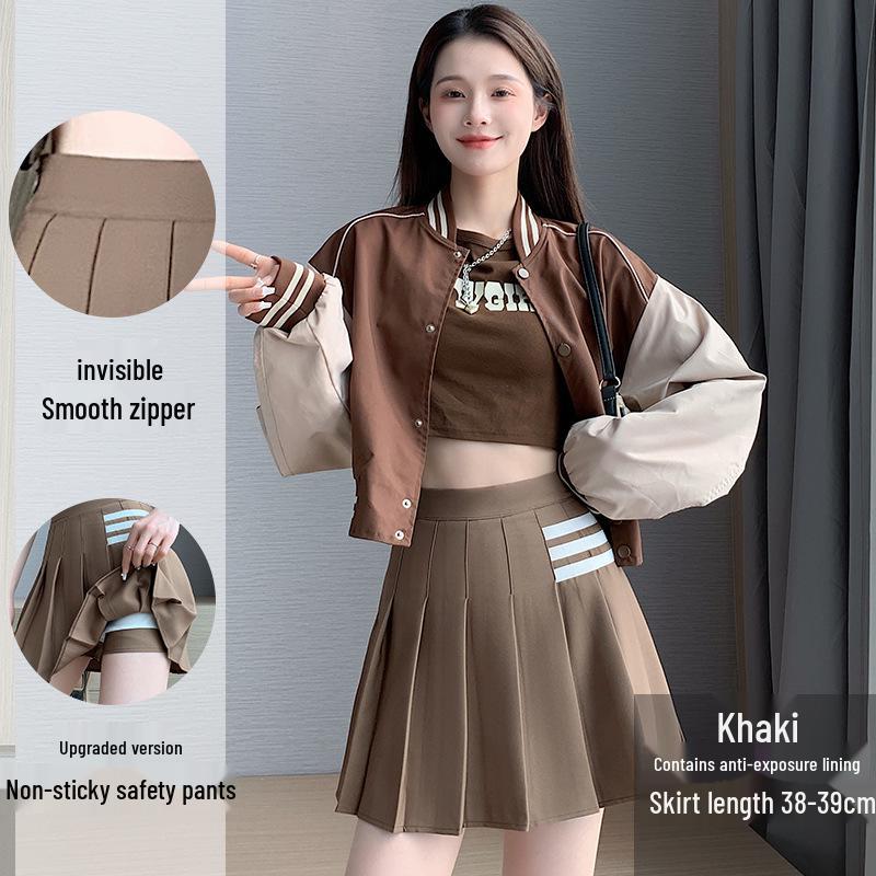 Women's Summer High Waist Pleated Mini Skirt - Striped A-Line College Style