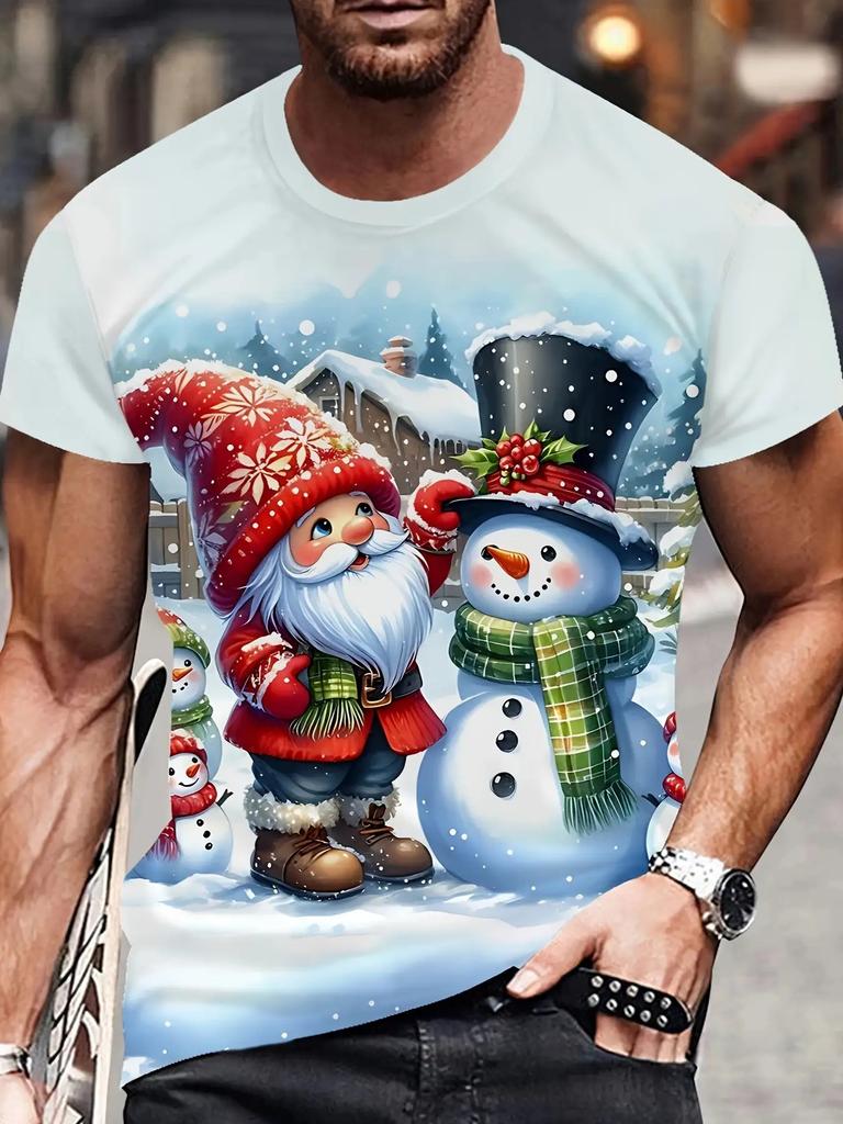 2026 Weihnachten 3D-gedrucktes T-Shirt Cartoon-Grafik T-Shirt für Männer Rentier Süßigkeiten Grafik T-Shirts Geschenke Oversize T-Shirt