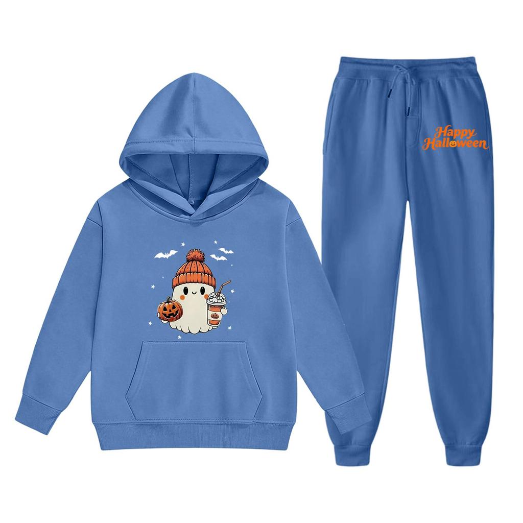 Kids Halloween Hoodie Set with Graphic Print Pullover Sweatshirt and Matching Pants Comfortable Casual Outfit for Boys and Girls