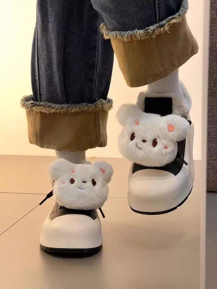 

Bear thick-soled bag head snow boots winter new thickened warm and velvet large cotton shoes 35 чёрный