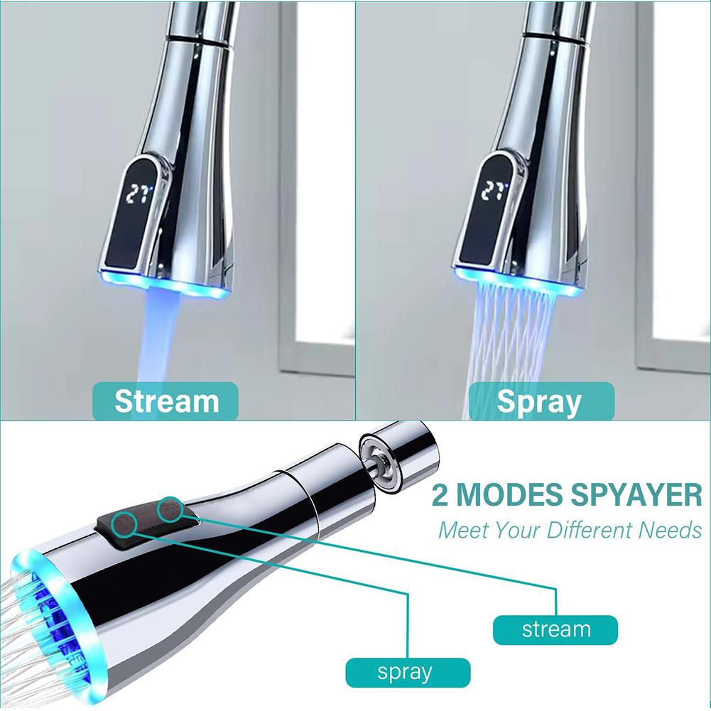 LED Display Nozzle Pull Out Sink Water Tap Adapter G1/2 Nozzle Bubble Spray And Jet Spray Fits Most Sprays Hoses Replacement