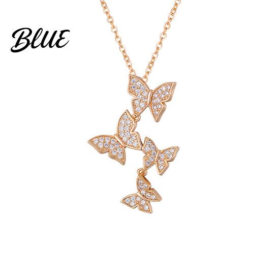 Elegant Butterfly Pendant Necklace Women Rhinestone Butterflies Anti-rust Clavicle Chain