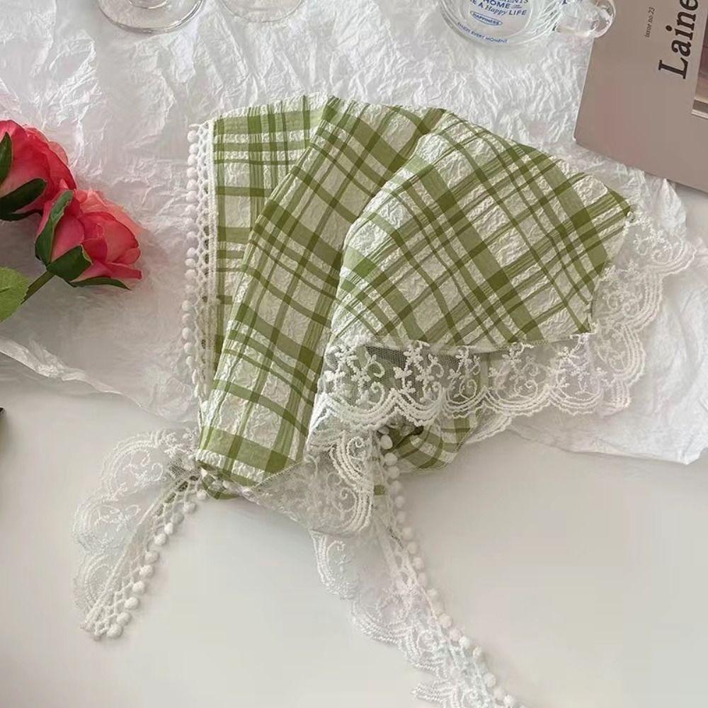 Multicolor Lace Hair Scarf French Pastoral Style Crochet Triangle Headscarf  Spring Outing