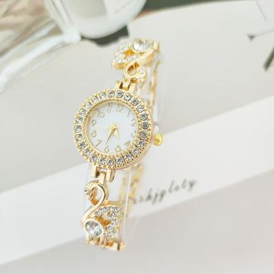 Anmutige und modische Diamant-Schwan Damenarmbanduhr Voll-Diamant Digitale Studentinnen-Golduhr