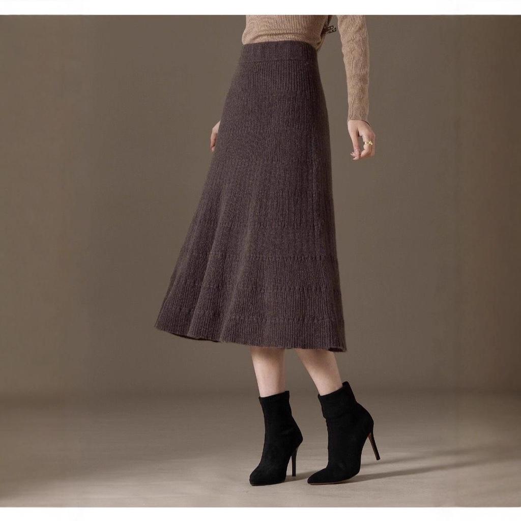 Autumn/Winter 2025 Pleated Midi Skirt - 100% Cashmere, Slimming, Solid Color, Versatile and Stylish.