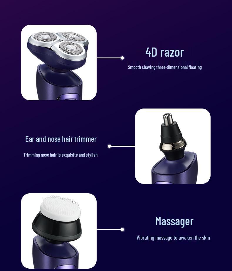 5-in-1 Men's Electric Rotary Shaver & Beard Trimmer - USB Rechargeable, 3 Blade Heads, Full Body Washable
