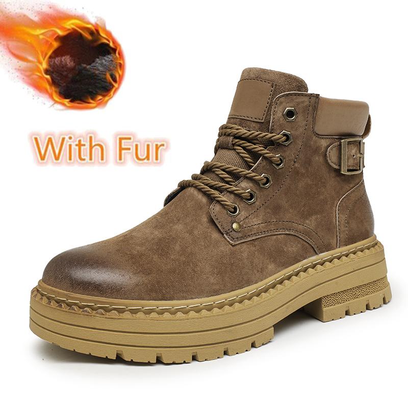 New Suede Leather Men's High Top Shoes Outdoor Fashion Ankle Boots Hiking Shoes Men Casual Shoes Retro Motorcycle Boots Sneakers