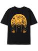 Men'S Glow-in-the-Dark Halloween T-Shirt - Black Cat Pumpkin Bats & Green-Eyed Monster Design Costume Parties Casual Attire Tee