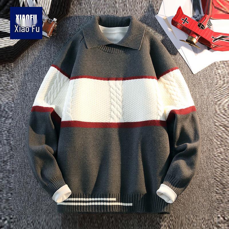 

Men s Winter Colorblock Lapel Knit Sweater XL