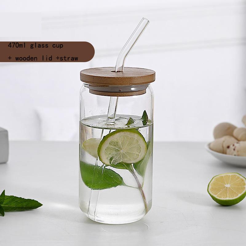 Creative Wide Mouth Mason Jar Drinking Glasses with Bamboo Lids and Straws Cute Reusable Smoothie Cups Iced Coffee Cup