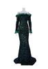 Sequined evening dress women's   new European and American feather long-sleeved banquet party long dress toasting clothes