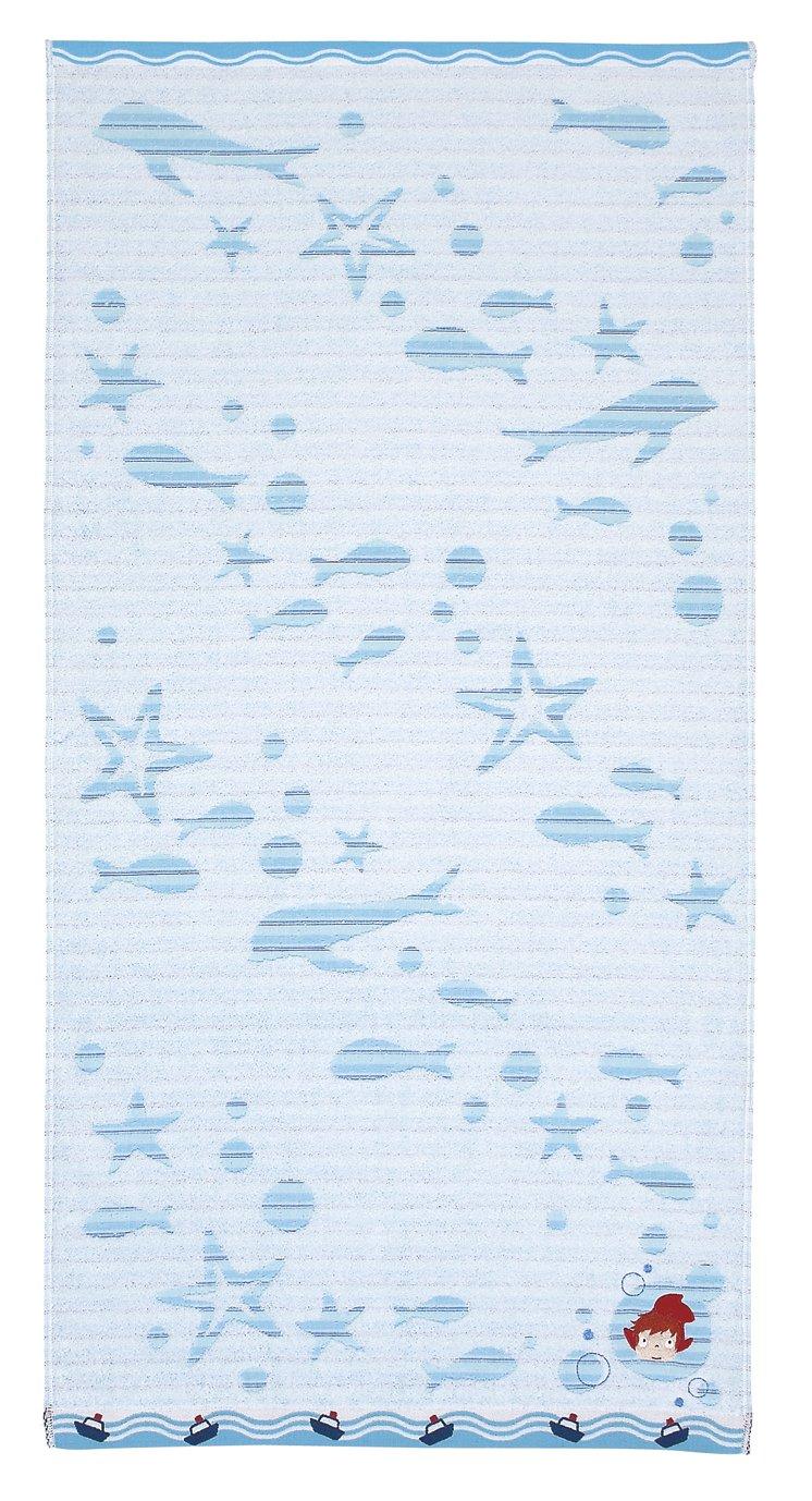 Ponyo on the Cliff by the Sea Ponyo Ripples Applique Bath Towel 590387 - (Jacquard + Embroidery) синий