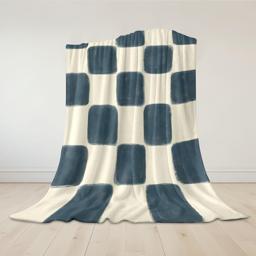 Ink Block Checker Flannel Blanket Warm Soft Halloween Christmas Couch Warm Cozy Decorative Decor Gift for All Season