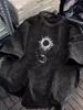 Camiseta Vintage Lavada con Gráfico de Sol Luna Estrella para Hombres Mujeres Casual Manga Corta Cuello Redondo Oversize Mística Celestial